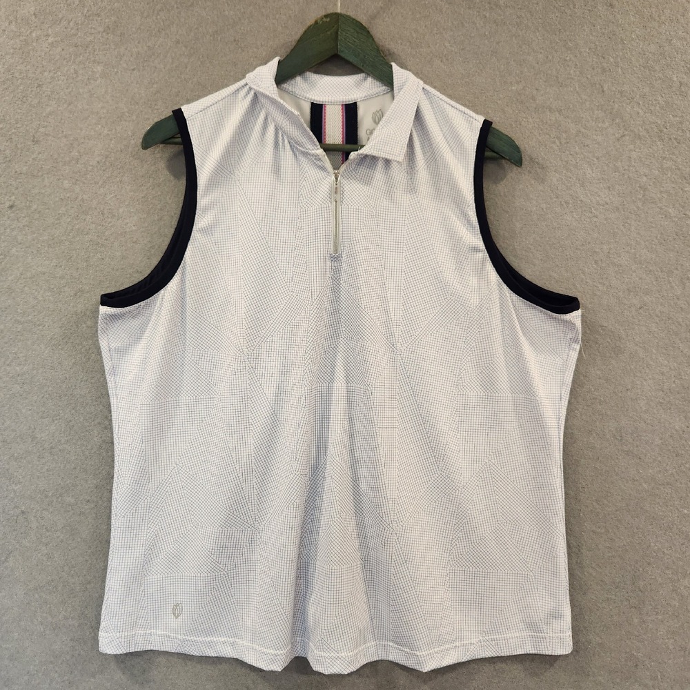 GG Blue Luxe Sport Tank Top Womens XXL White Grid Blue Pink Trim‎ Tennis Golf